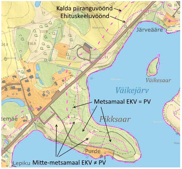 Kaart, millel on välja toodud kalda kaitsevööndid