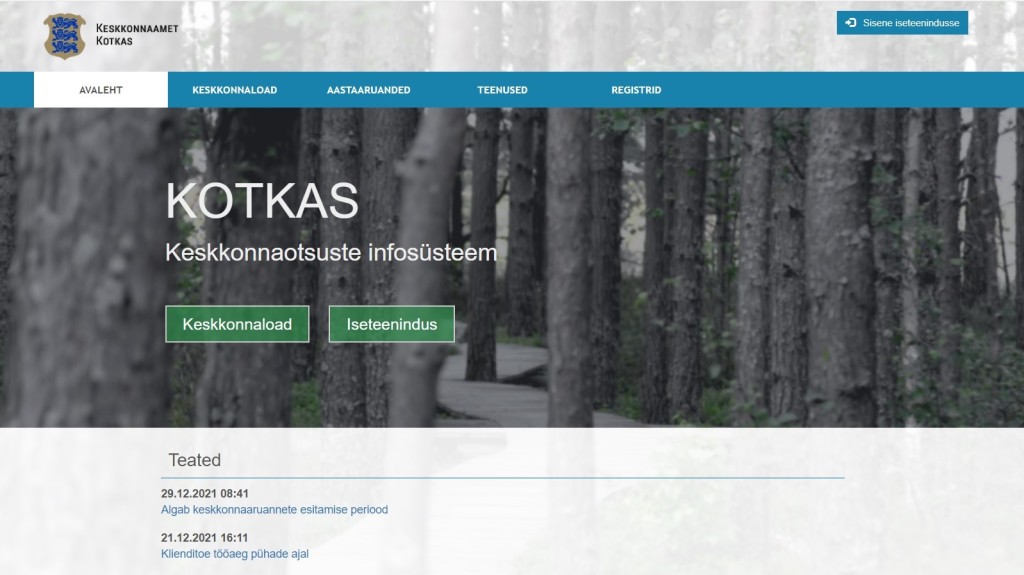 Infosüsteemi KOTKAS avaleht